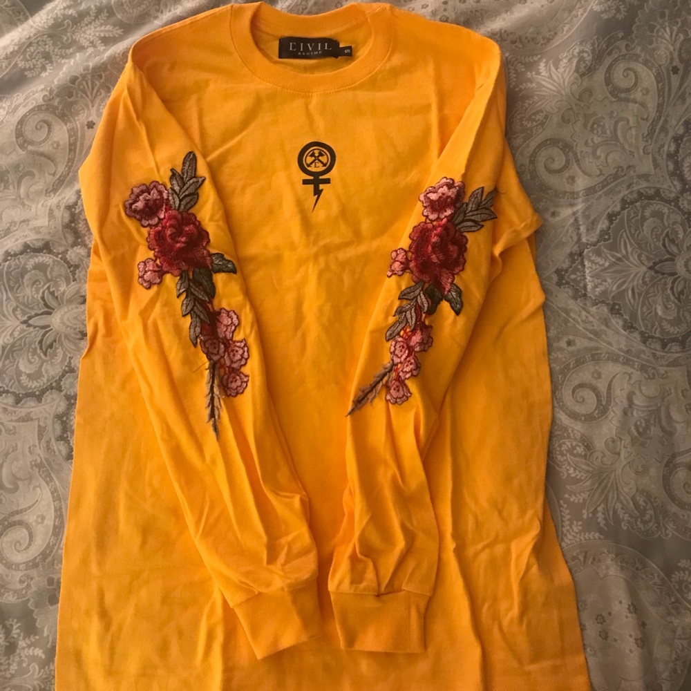 Civil Regime Red Roses Orange Long Sleeve Shirt